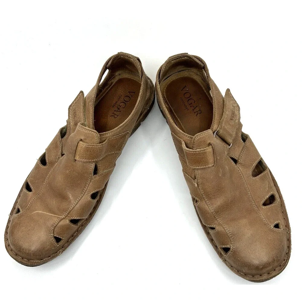 Vogar Men's Leather Closed Toe Sandals Size 12/46 Brown Lightweight Comfort